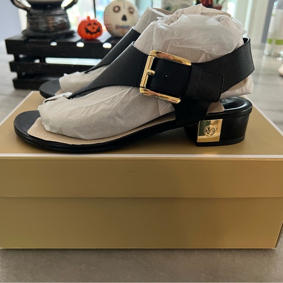 Michael Kors Black Sandals with Gold Buckle - Picture 1 of 4